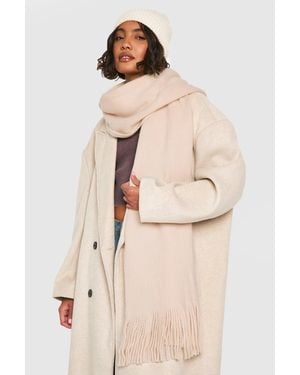 Boohoo Knitted Fringe Scarf - Natural