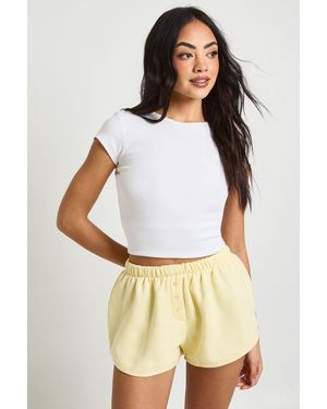 Boohoo Henley Button Mid Rise Sweat Shorts - Yellow
