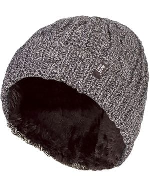 Heat Holders Ladies Cable Turnover Warm Thermal Beanie Hat - Grey