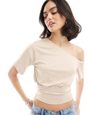 ASOS Slouchy Off Shoulder Cinched Cupro Top - Natural