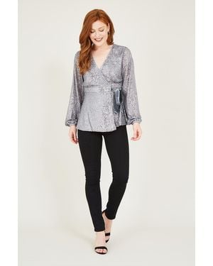 Yumi' Sequin Wrap Top - Grey