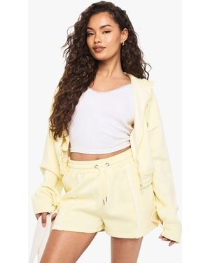 Boohoo Exposed Seam Zip Through Short Tracksuit - Natural