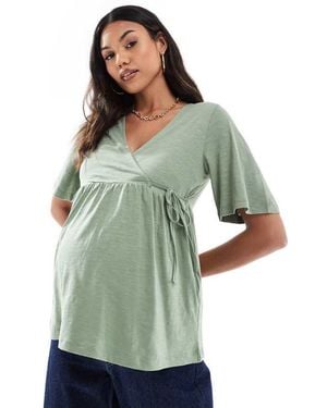 Mama.licious Maternity Jersey Wrap Top - Green