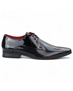 Infinity Leather Pointed Toe Formal Lace Up Perforated Shoes Faux Leather - Black