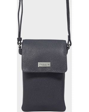 Assots London 'maria' Navy Pebble Grain Real Leather Crossbody Phone Bag - Black