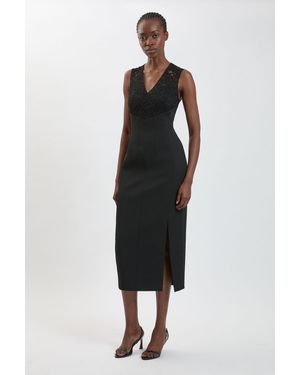 Karen Millen Compact Stretch Lace Detail Midi Dress - Black