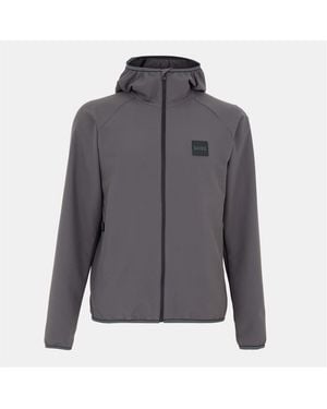 BOSS Future Solid Patterned Hooded Zipped Pocket Windbreaker - Grey