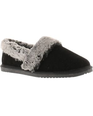Hush Puppies Slippers Full Fluffy Ariel Suede Leather - Black