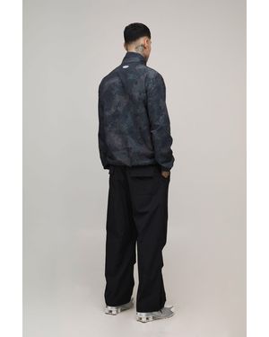 BoohooMAN Tall Camo Ripstop Funnel Neck Track Jacket - Blue