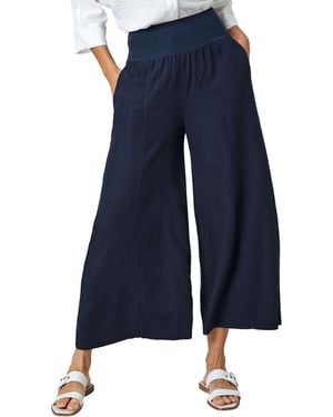 Roman Linen Blend Stretch Waist Culottes - Blue