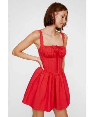 Nasty Gal Corset Lace Trim Skater Mini Dress - Red