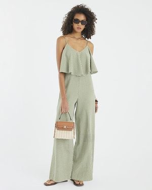 River Island Wide Leg Jumpsuit Gingham Double Layer - Green