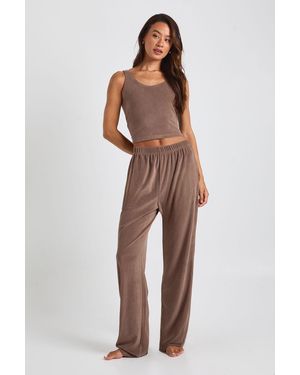 Boohoo Tall Velour Cami And Wide Leg Trouser Lounge Set - Brown