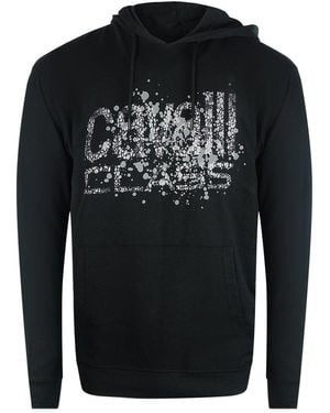 Roberto Cavalli Cracked Sprayed Logo Hoodie Cotton - Black