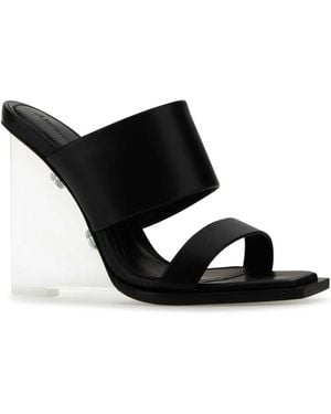 McQueen Leather Shard Mules - Black