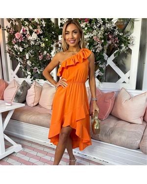 AX Paris Shoulder Frill Detail Dipped Hem Dress - Orange