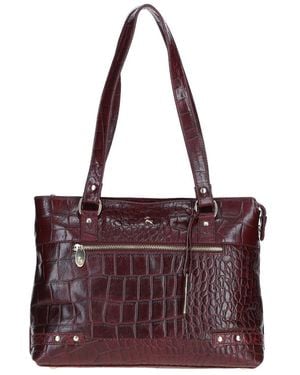 Ashwood Leather 'Velutto Eleganza' Zip Mid Section Real Shoulder Bag - Purple