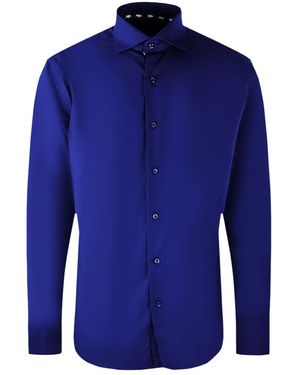 Aquascutum Plain Branded Logo Long Sleeve Dark Shirt Cotton - Blue