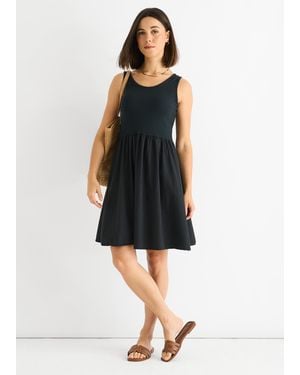 Gini London Zwarte Katoenen Ribtop Skater Mini-jurk