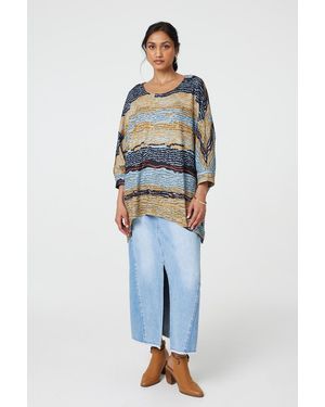 Izabel London Printed 3/4 Batwing Sleeve Relaxed Tunic Top - Blue