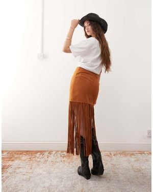 Miss Selfridge Festival Suedette Fringe Skirt - White