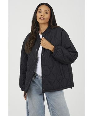 Brave Soul Oversized Quilted Jacket - Black