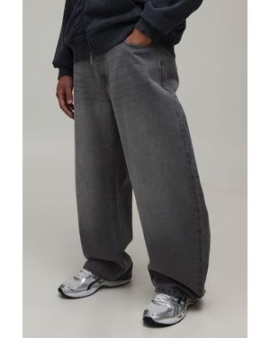 BoohooMAN Extreme Barrel Fit Washed Jeans - Black