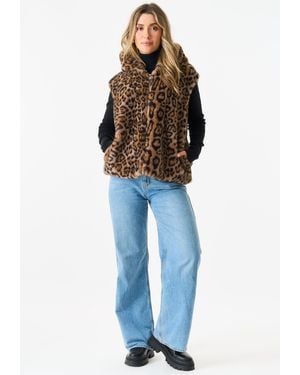 Gini London Animal Hooded Fur Gilet - Blue
