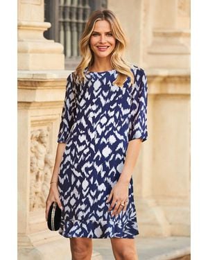 Sosandar Abstract Print Ruffle Hem Shift Dress - Blue