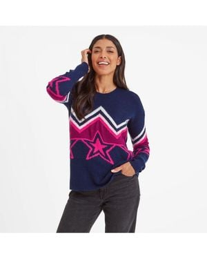 TOG24 Starry Night Chevron Knitted Crew Jumper - Blue