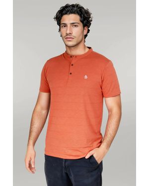 Original Penguin Henley T-Shirt Top - Orange