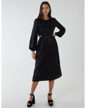 Blue Vanilla Crew Neck Cut Out Midi Dress - Black