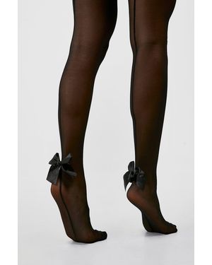 Boohoo Bow Detail Back Seam Tights - Black