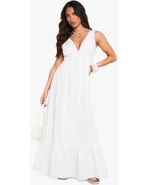Boohoo Petite Cotton Poplin Ruched Tiered Maxi Dress - White