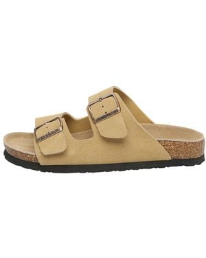EVER AU Mallard Leather Twin Buckle Sandals - Natural