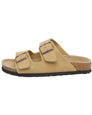 EVER AU Mallard Leather Twin Buckle Sandals - Natural