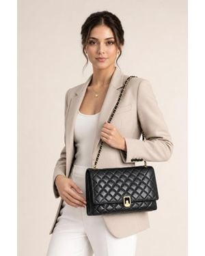 SVNX Luxury Quilted Shoulder Handbag With Chain Strap - Natural
