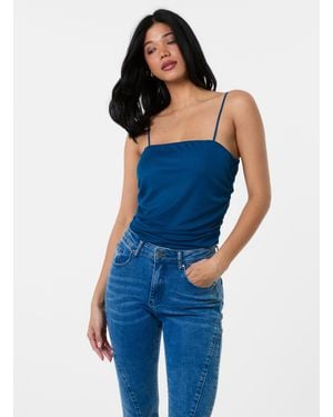 Pink Vanilla Ruched Mesh Strappy Bodysuit - Blue