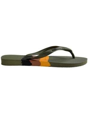 Havaianas Ladies Striped Rubber Flat Flip Flops - Green