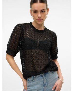 Vero Moda Crew Neck Relaxed Fit Long Sleeve Blouse - Black