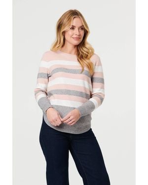 Izabel London Sparkly Striped Print Curve Hem Jumper - Blue