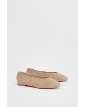 Oasis Seraphina Faux Suede High Cut Square Toe Ballet Court Shoes - Natural