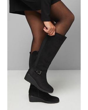 Good for the Sole Fiona Comfort Stretch Medium Wedge Casual Knee High Boots - Black