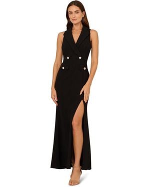 Adrianna Papell Scallop Tuxedo Gown - Black