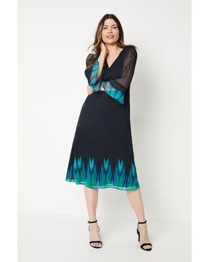 Wallis Ombre Print Flute Sleeve Chiffon Midi Dress - Blue