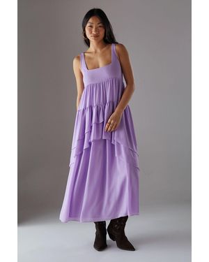 Warehouse Petite Chiffon Ruffle Tier Smock Midi Sundress - Purple
