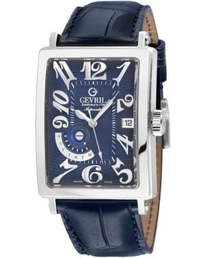 Gevril Avenue Of America'S Ss Case, Dial, Genuine Italian Handmade Leather Strap - Blue