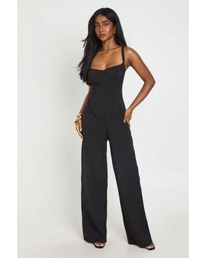 Boohoo Seam Detail Underwired Wide Leg Jumpsuit - Blue