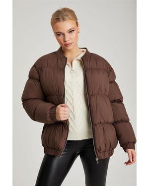 Urban Bliss Oversized Gathered Puffball Puffa Coat - Brown
