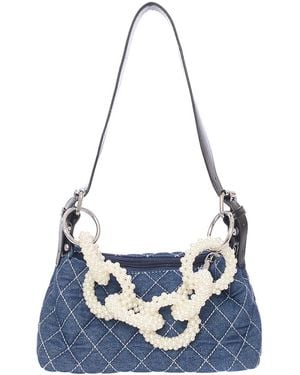 EGO Quilted And Pearl Shoulder Bag - Blue